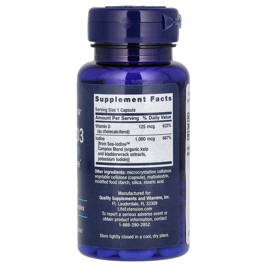 Life Extension, Vitamin D3 with Sea-Iodine, 125 mcg (5,000 IU), 60 Capsules