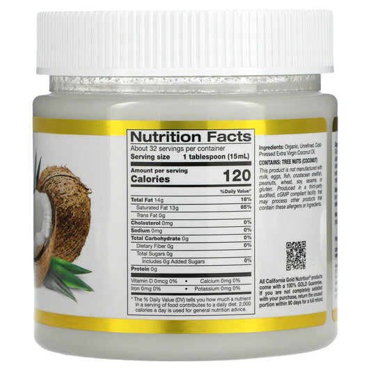 California Gold Nutrition, SUPERFOODS - Cold Pressed Organic Virgin Coconut Oil, 16 fl oz (473 ml)
