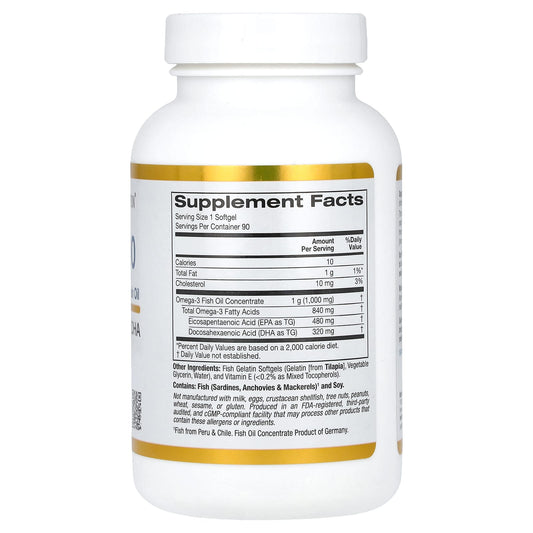California Gold Nutrition, Omega 800 Pharmaceutical Grade Fish Oil, 80% EPA/DHA, Triglyceride Form, 1,000 mg, 90 Fish Gelatin Softgels