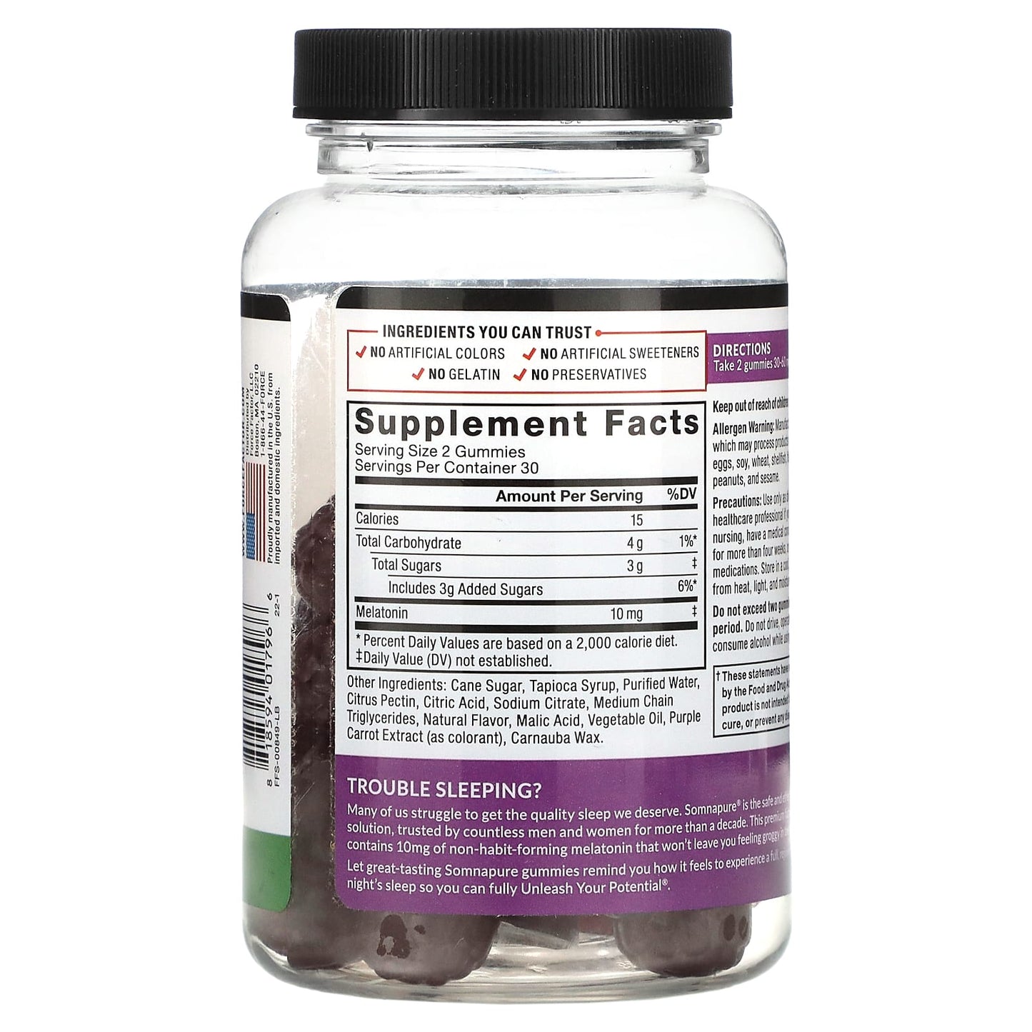 Force Factor, Somnapure, Great Tasting Melatonin Gummies, Dream Berry, 10 mg, 60 Gummies (5 mg per Gummy)