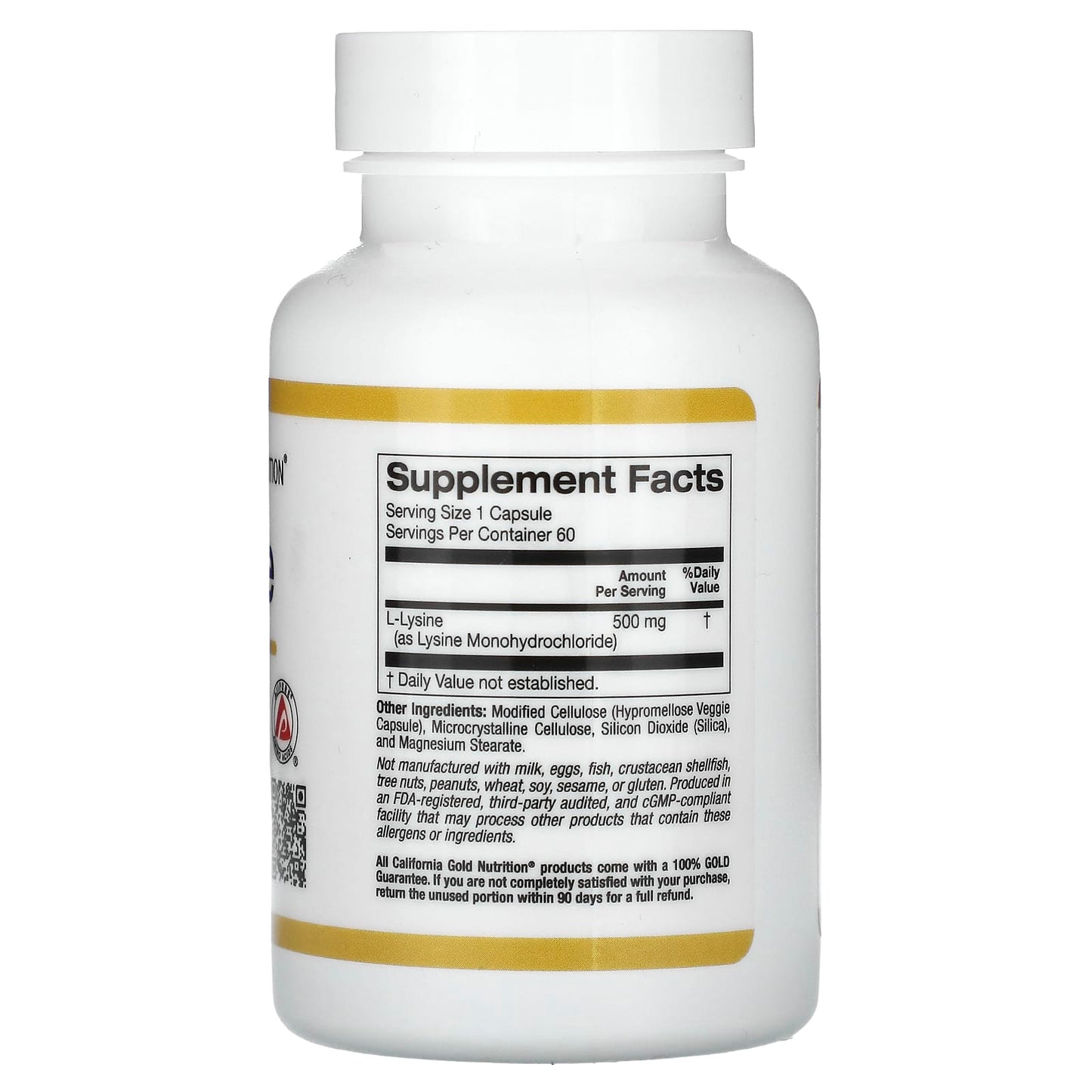 California Gold Nutrition, L-Lysine, 500 mg, 60 Veggie Capsules