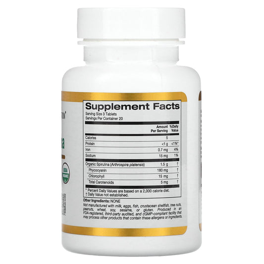 California Gold Nutrition, Organic Spirulina, 1,500 mg, 60 Tablets (500 mg per Tablet)