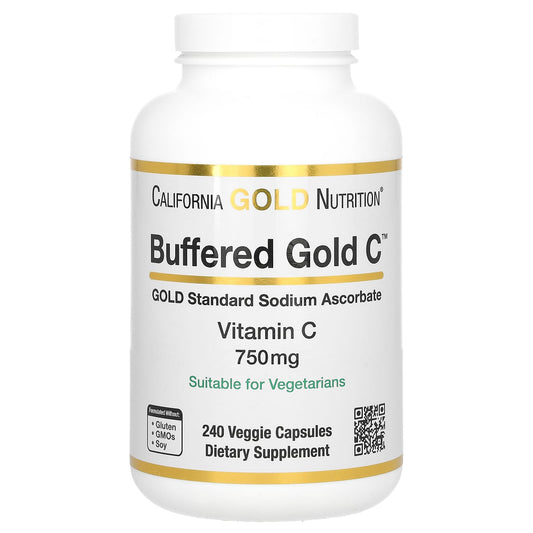 California Gold Nutrition-Buffered Gold C-GOLD Standard Sodium Ascorbate (Vitamin C)-750 mg-240 Veggie Capsules