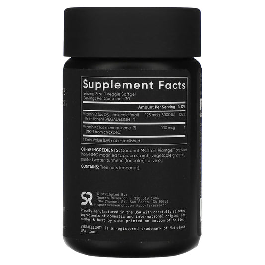 Sports Research, Plant Based D3 + K2, 30 Veggie Softgels