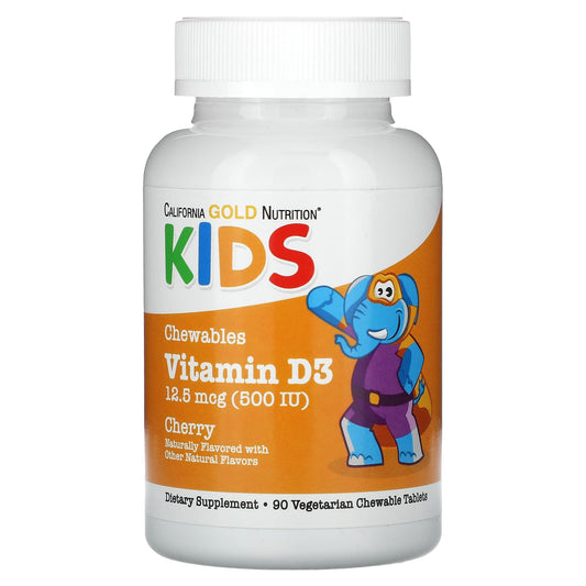 California Gold Nutrition-Chewable Vitamin D3 for Children-Natural Cherry Flavor-12.5 mcg (500 IU)-90 Vegetarian Tablets
