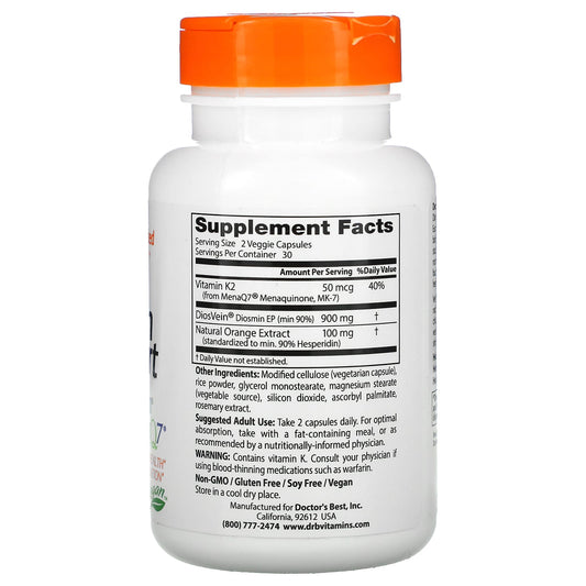 Doctor's Best, Vein Support with DiosVein and MenaQ7, 60 Veggie Caps