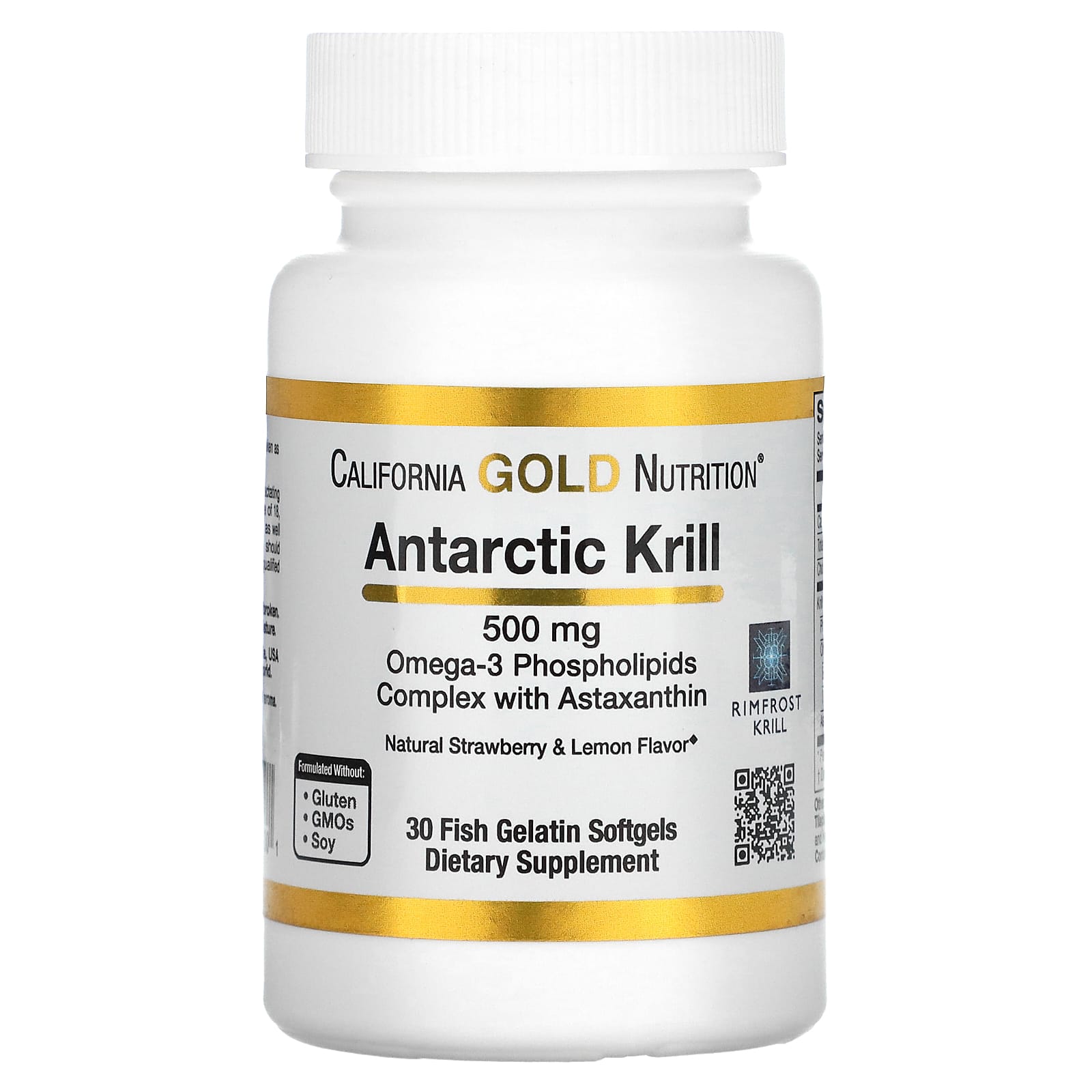 California Gold Nutrition-Antarctic Krill Oil-Omega-3 Phospholipids Complex with Astaxanthin-Natural Strawberry and Lemon Flavor-500 mg-30 Fish Gelatin Softgels