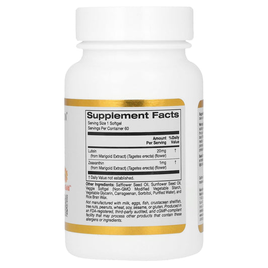 California Gold Nutrition, Lutein with Zeaxanthin, 20 mg, 60 Veggie Softgels