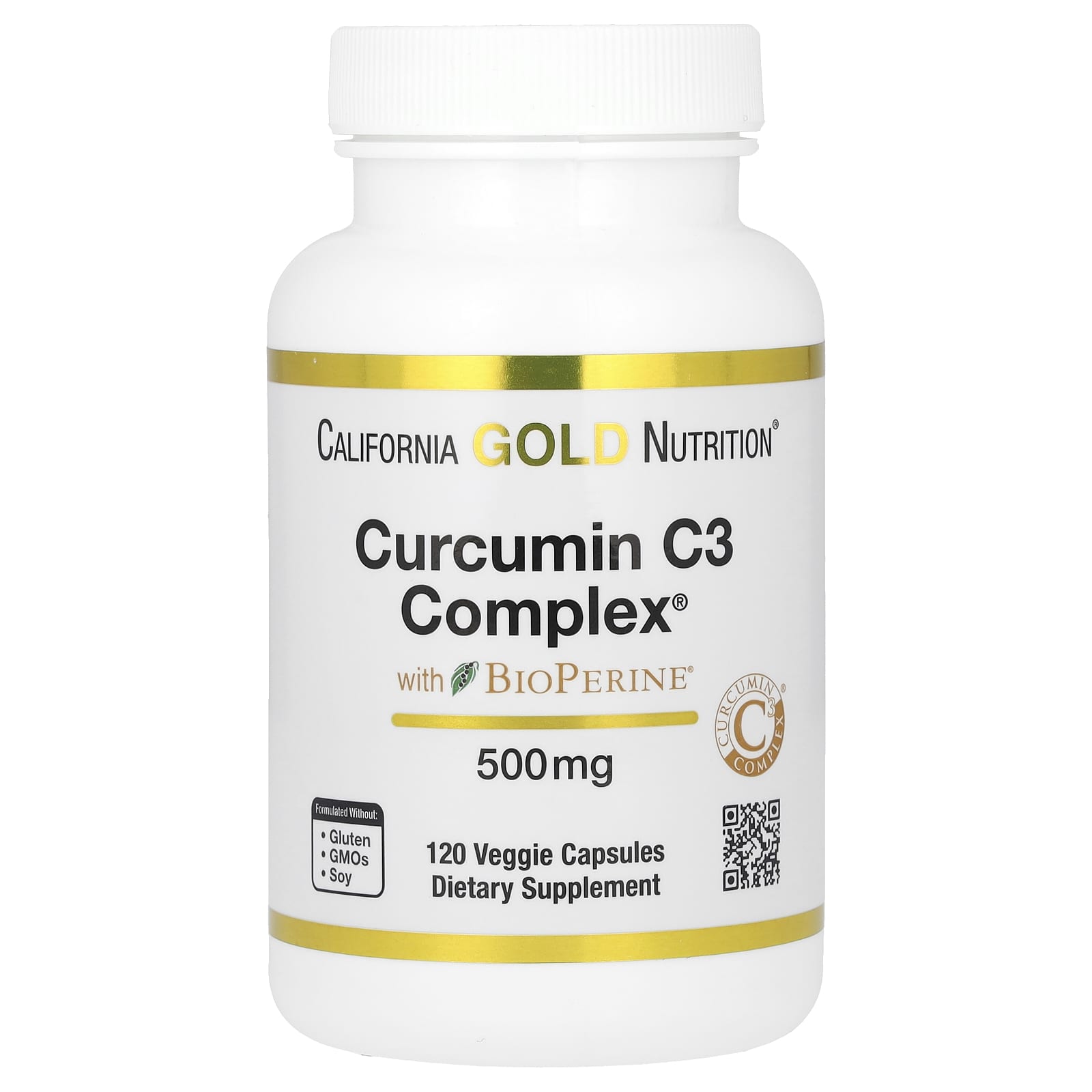 California Gold Nutrition-Curcumin C3 Complex with BioPerine-500 mg-120 Veggie Capsules