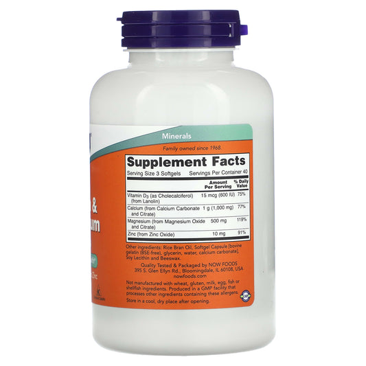 NOW Foods, Calcium & Magnesium with Vitamin D3 and Zinc, 120 Softgels