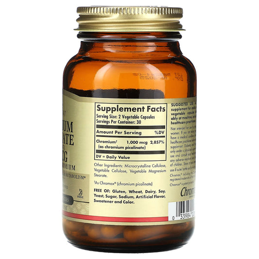 Solgar, Chromium Picolinate, 500 mcg, 60 Vegetable Capsules