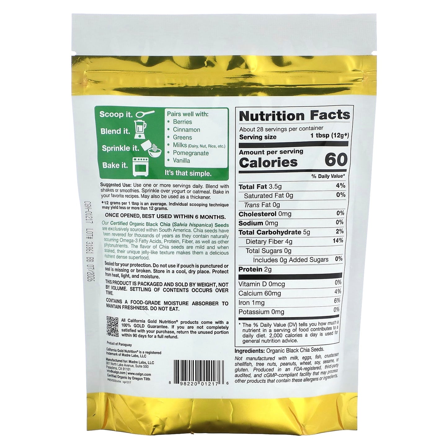 California Gold Nutrition, SUPERFOODS - Organic Chia Seeds, 12 oz (340 g)