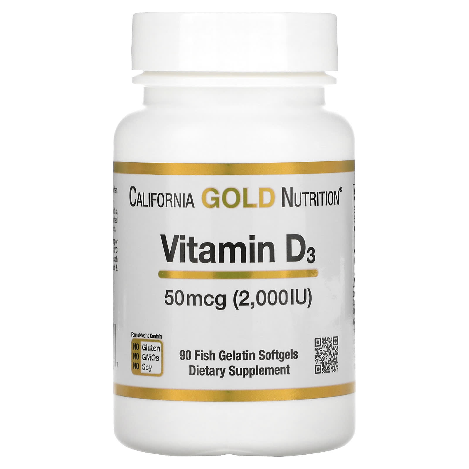 California Gold Nutrition-Vitamin D3-50 mcg (2,000 IU)-90 Fish Gelatin Softgels