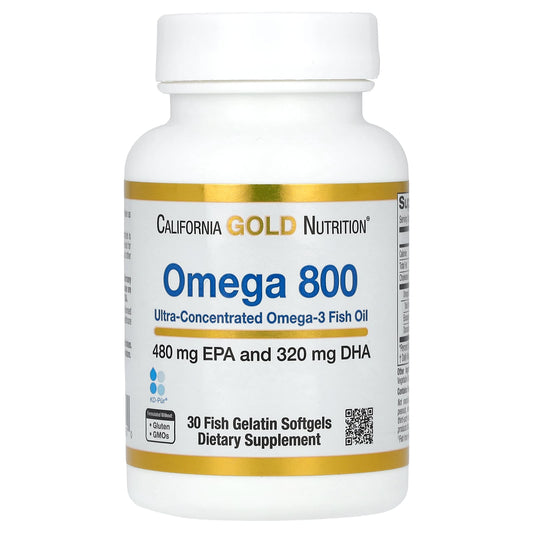 California Gold Nutrition-Omega 800 Pharmaceutical Grade Fish Oil-80% EPA/DHA-Triglyceride Form-1,000 mg-30 Fish Gelatin Softgels