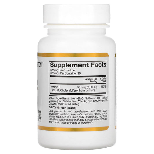 California Gold Nutrition, Vitamin D3, 50 mcg (2,000 IU), 90 Fish Gelatin Softgels