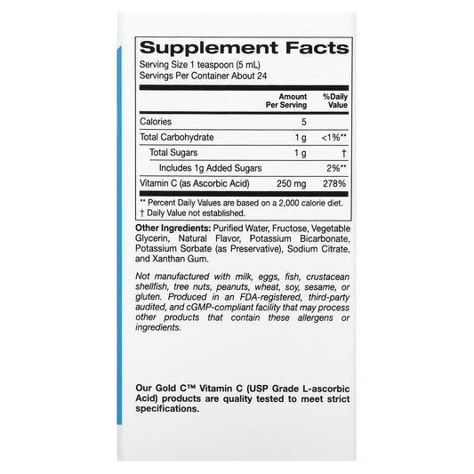 California Gold Nutrition, KIDS Gold C, Liquid Vitamin C, Tart Orange Flavor, 4 fl oz (118 ml)