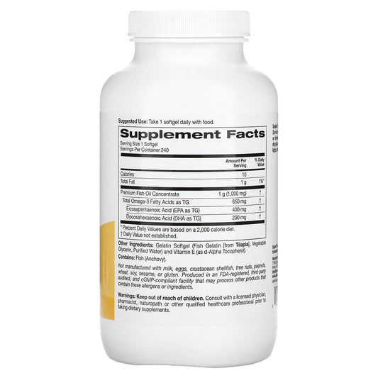 Super Nutrition, Omega-3 Fish Oil, 650 mg, 240 Fish Softgels (650 mg per Softgel)
