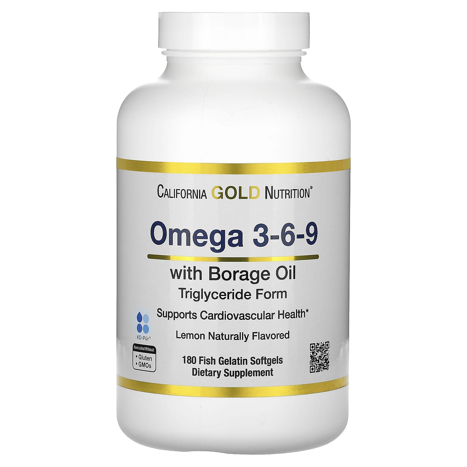 California Gold Nutrition-Norwegian Omega 3-6-9  Fish Oil with Borage Oil-Natural Lemon Flavor-180 Softgels