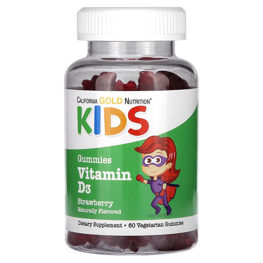 California Gold Nutrition-Vitamin D3 For Children-No Gelatin-Natural Strawberry-60 Vegetarian Gummies