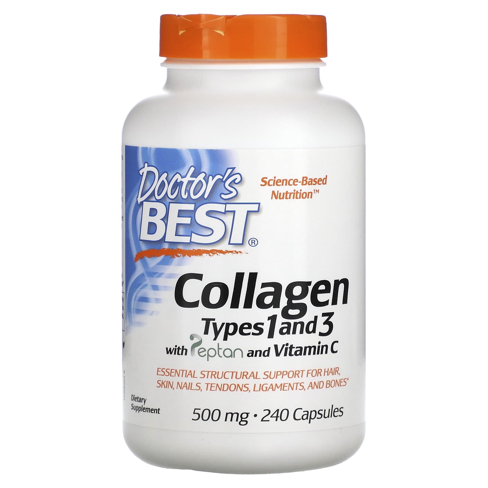 Doctor's Best-Collagen Types 1 and 3 with Peptan and Vitamin C-500 mg-240 Capsules (125 mg per Capsule)