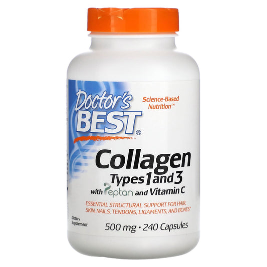 Doctor's Best-Collagen Types 1 and 3 with Peptan and Vitamin C-500 mg-240 Capsules (125 mg per Capsule)