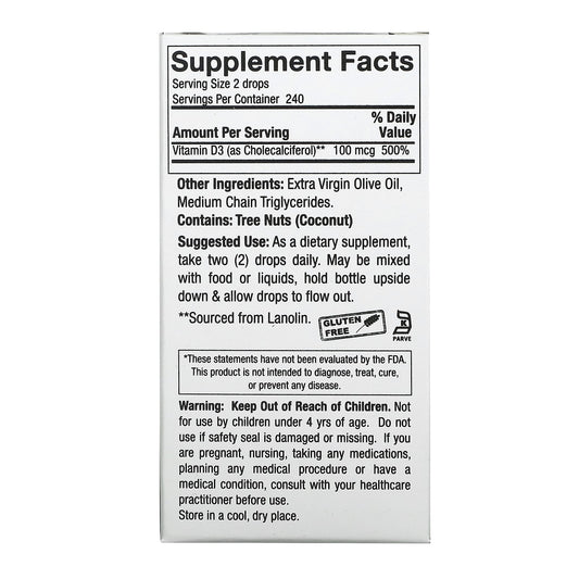 Nature's Answer, Vitamin D-3 Drops, 100 mcg (4,000 IU), 0.5 fl oz (15 ml)