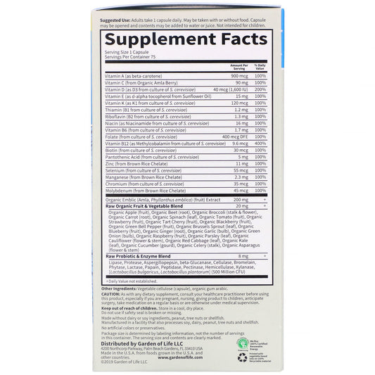 Garden of Life, Vitamin Code, RAW One, Once Daily Multivitamin For Men, 75 Vegetarian Capsules