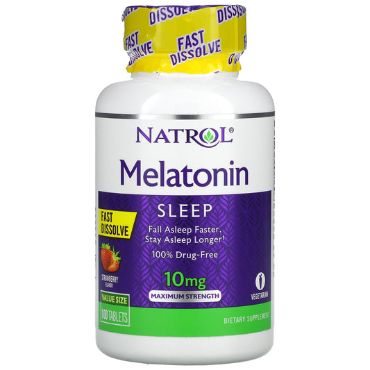 Natrol-Melatonin-Fast Dissolve-Maximum Strength-Strawberry-10 mg-100 Tablets