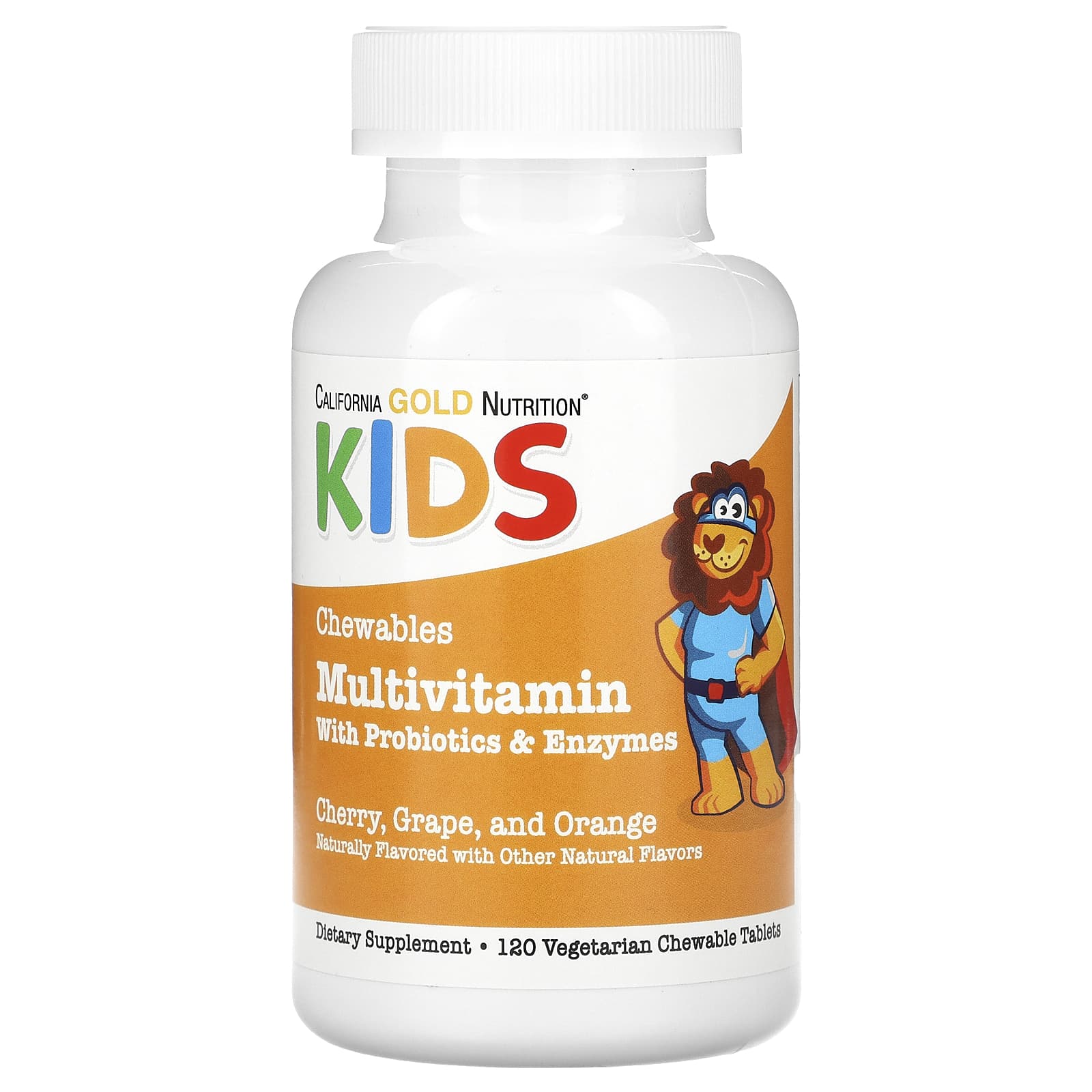 California Gold Nutrition-Chewable Multivitamins with Probiotics & Enzymes for Children-Assorted Fruit Flavors-120 Vegetarian Tablets