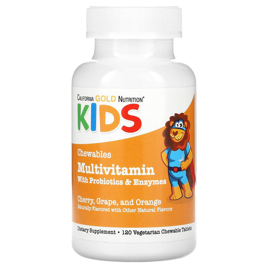 California Gold Nutrition-Chewable Multivitamins with Probiotics & Enzymes for Children-Assorted Fruit Flavors-120 Vegetarian Tablets