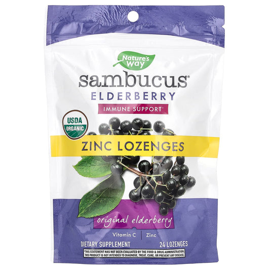 Nature's Way-Sambucus Elderberry-Zinc Lozenges-Original Elderberry-24 Lozenges