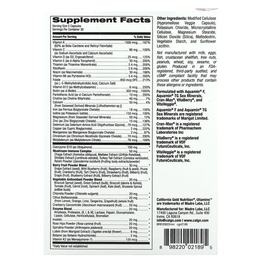 California Gold Nutrition, Ultamins Women's Multivitamin with CoQ10, Mushrooms, Enzymes, Veggies & Berries, 60 Veggie Capsules