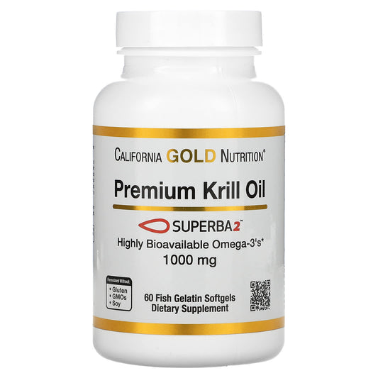 California Gold Nutrition-Premium Krill Oil with Superba2-1,000 mg-60 Fish Gelatin Softgels
