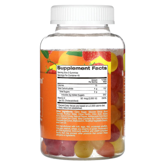 California Gold Nutrition, Vitamin D3 Gummies, Lemon, Orange, and Strawberry Flavor, 2,000 IU, 90 Gummies (1,000 IU per Gummy)