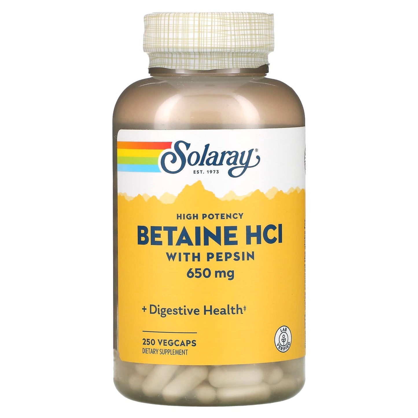 Solaray-High Potency Betaine HCl with Pepsin-650 mg-250 VegCaps