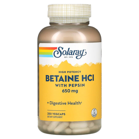 Solaray-High Potency Betaine HCl with Pepsin-650 mg-250 VegCaps