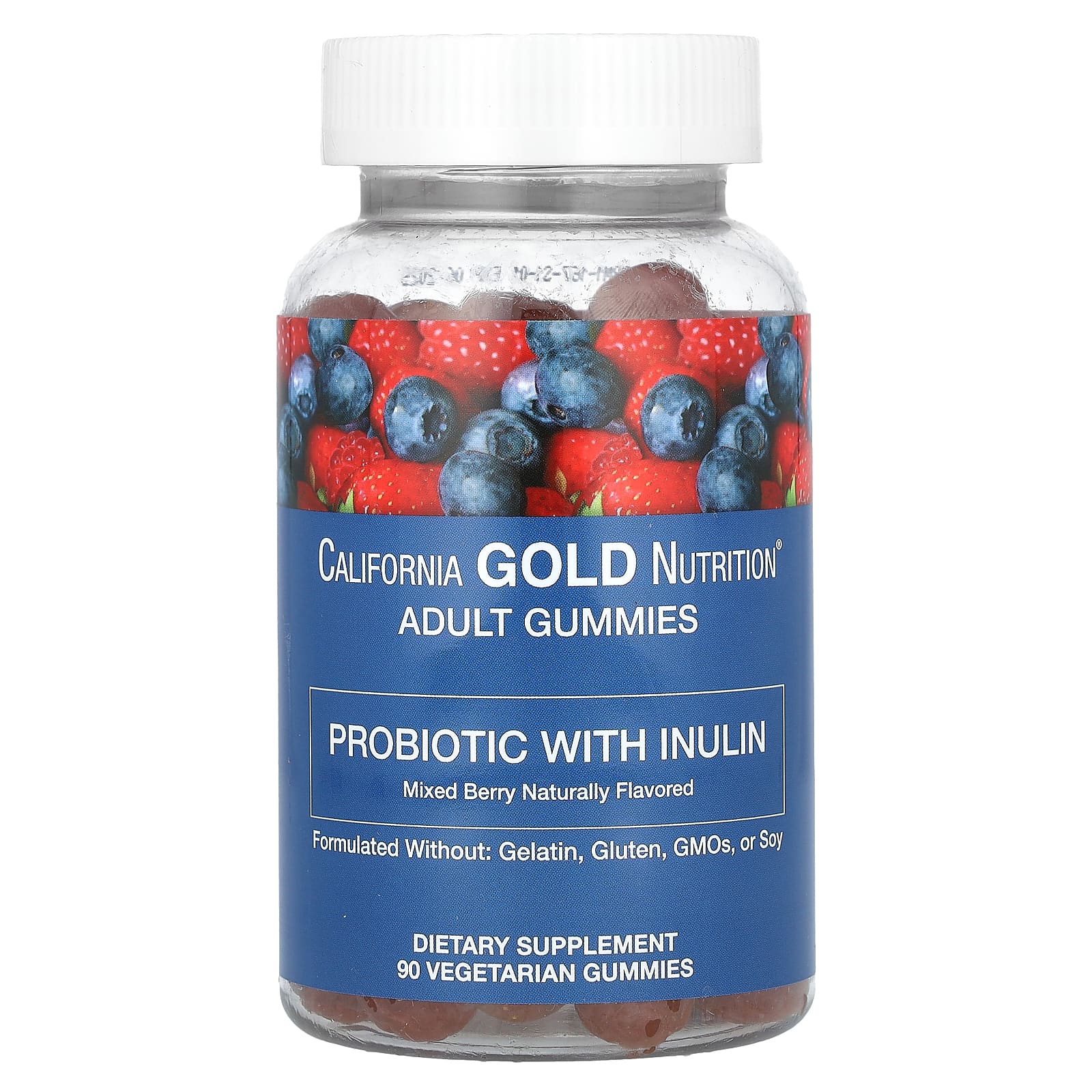 California Gold Nutrition-Probiotic with Inulin Gummies-Natural Mixed Berry-90 Vegetarian Gummies
