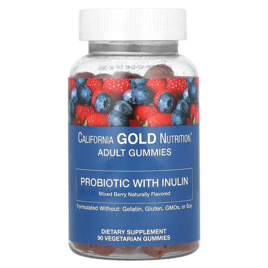 California Gold Nutrition-Probiotic with Inulin Gummies-Natural Mixed Berry-90 Vegetarian Gummies