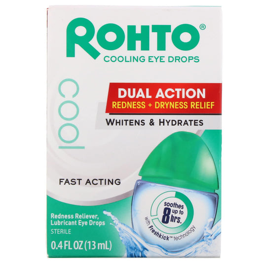 Rohto-Cooling Eye Drops-Dual Action Redness + Dryness Relief-0.4 fl oz (13 ml)