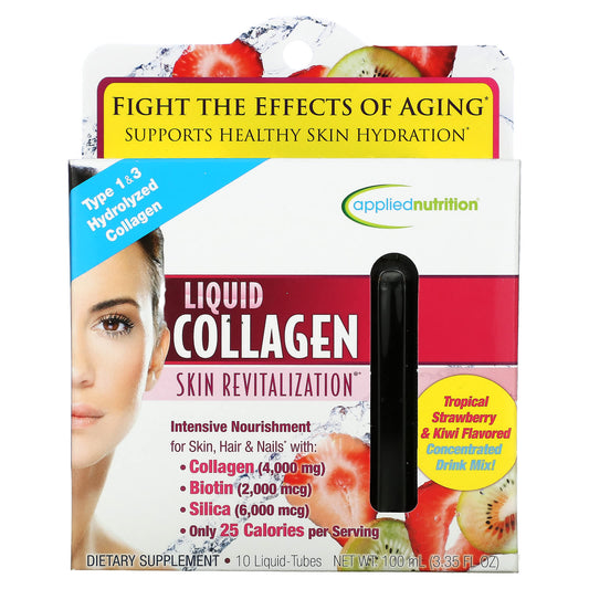 Applied Nutrition-Liquid Collagen-Skin Revitalization-Tropical Strawberry & Kiwi-10 Liquid-Tubes-10 ml Each