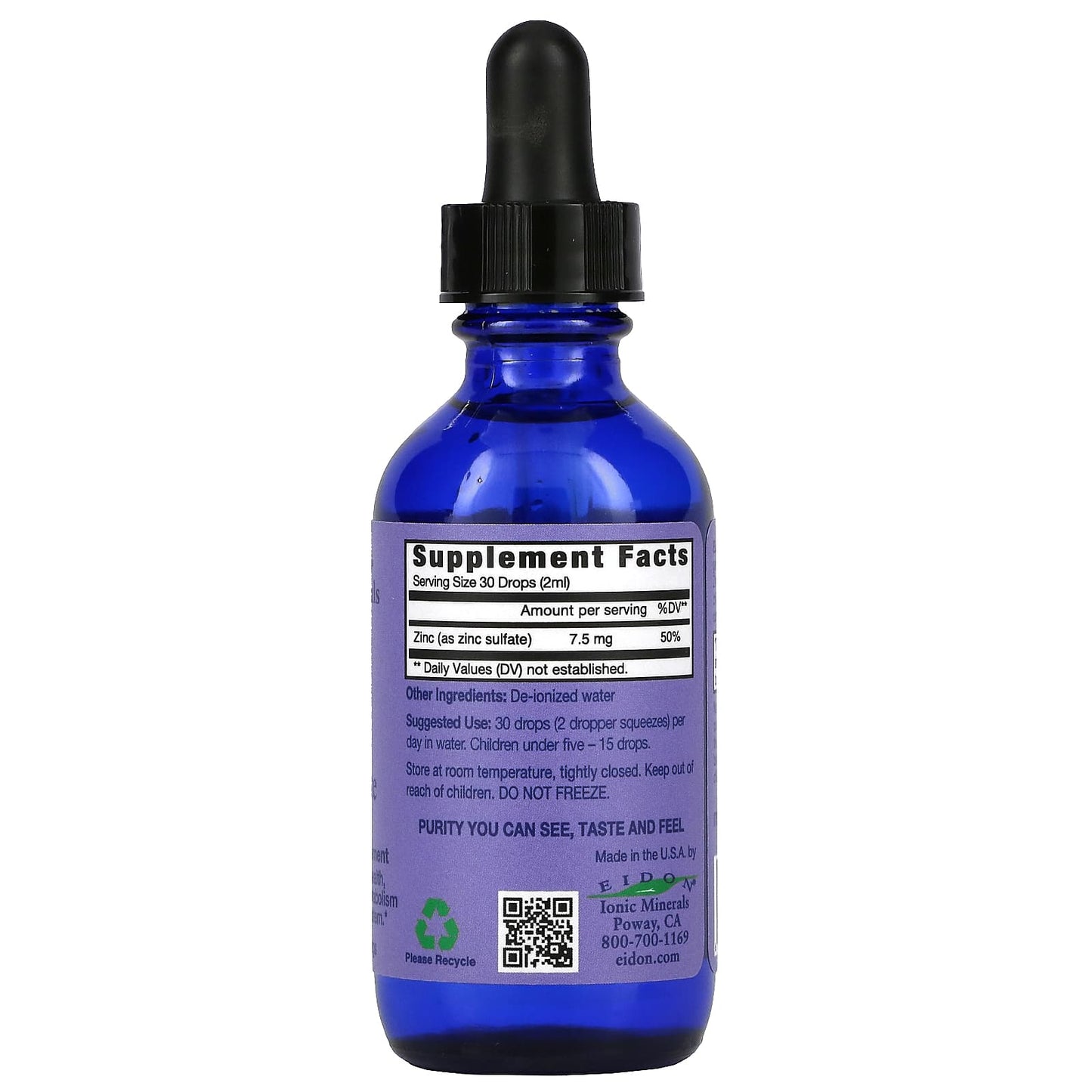 Eidon Ionic Minerals, Ionic Minerals, Zinc, Liquid Concentrate, 2 oz (60 ml)