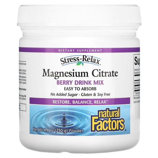 Natural Factors-Stress-Relax-Magnesium Citrate-Berry Drink Mix-8.8 oz (250 g)