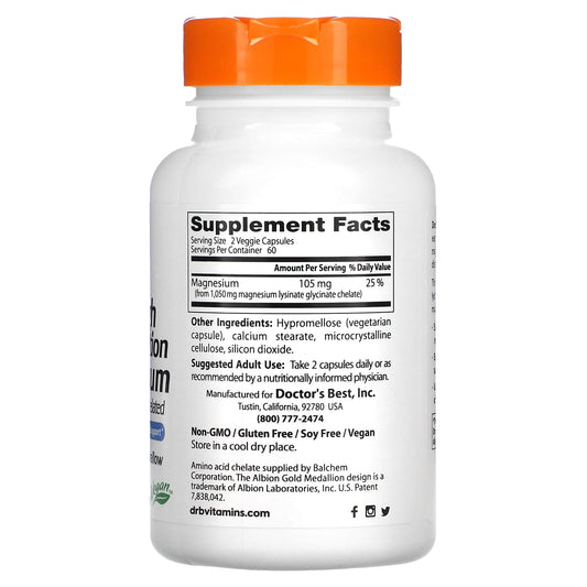 Doctor's Best, High Absorption Magnesium, 105 mg, 120 Veggie Caps (52.5 mg per Capsule)