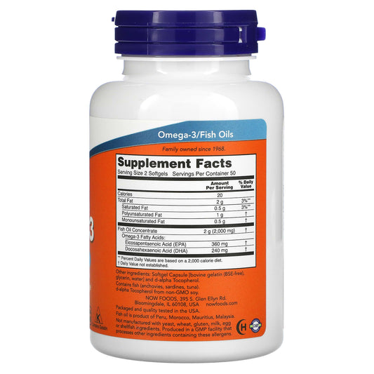 NOW Foods, Omega-3, 2,000 mg, 100 Softgels (1,000 mg per Softgel )