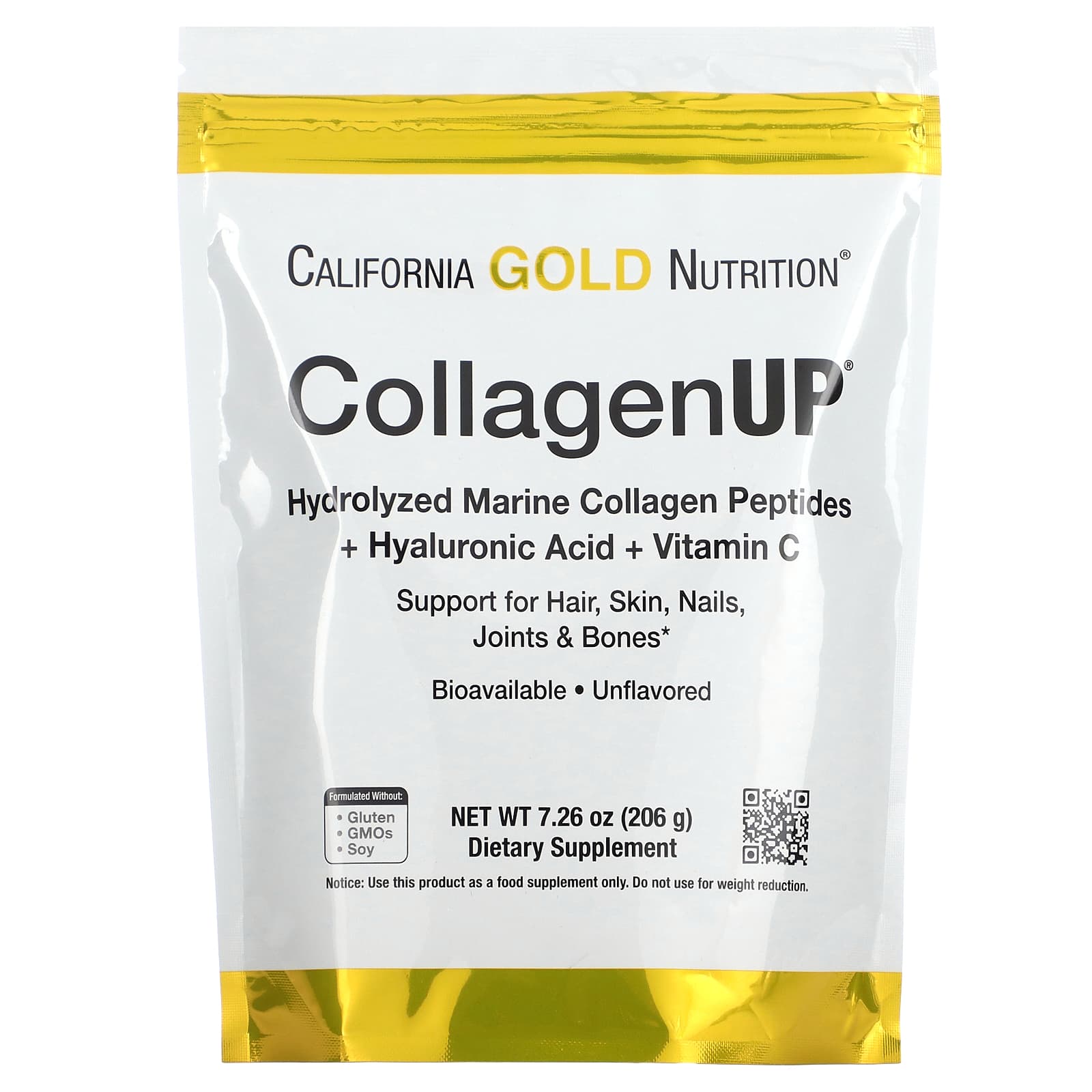 California Gold Nutrition-CollagenUP-Hydrolyzed Marine Collagen Peptides with Hyaluronic Acid and Vitamin C-Unflavored-7.26 oz (206 g)
