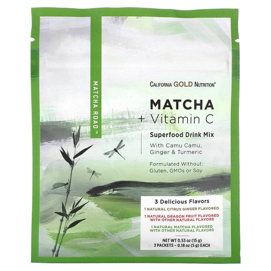 California Gold Nutrition, MATCHA ROAD, Matcha + Vitamin C - Trial Pack, 3 Count