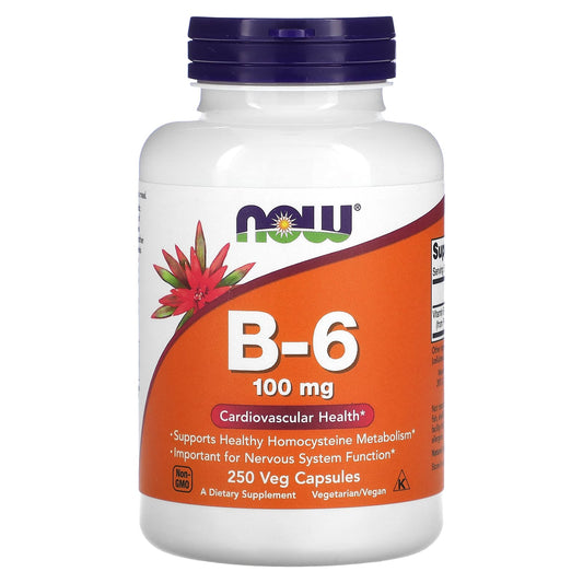 NOW Foods-B-6-100 mg-250 Veg Capsules