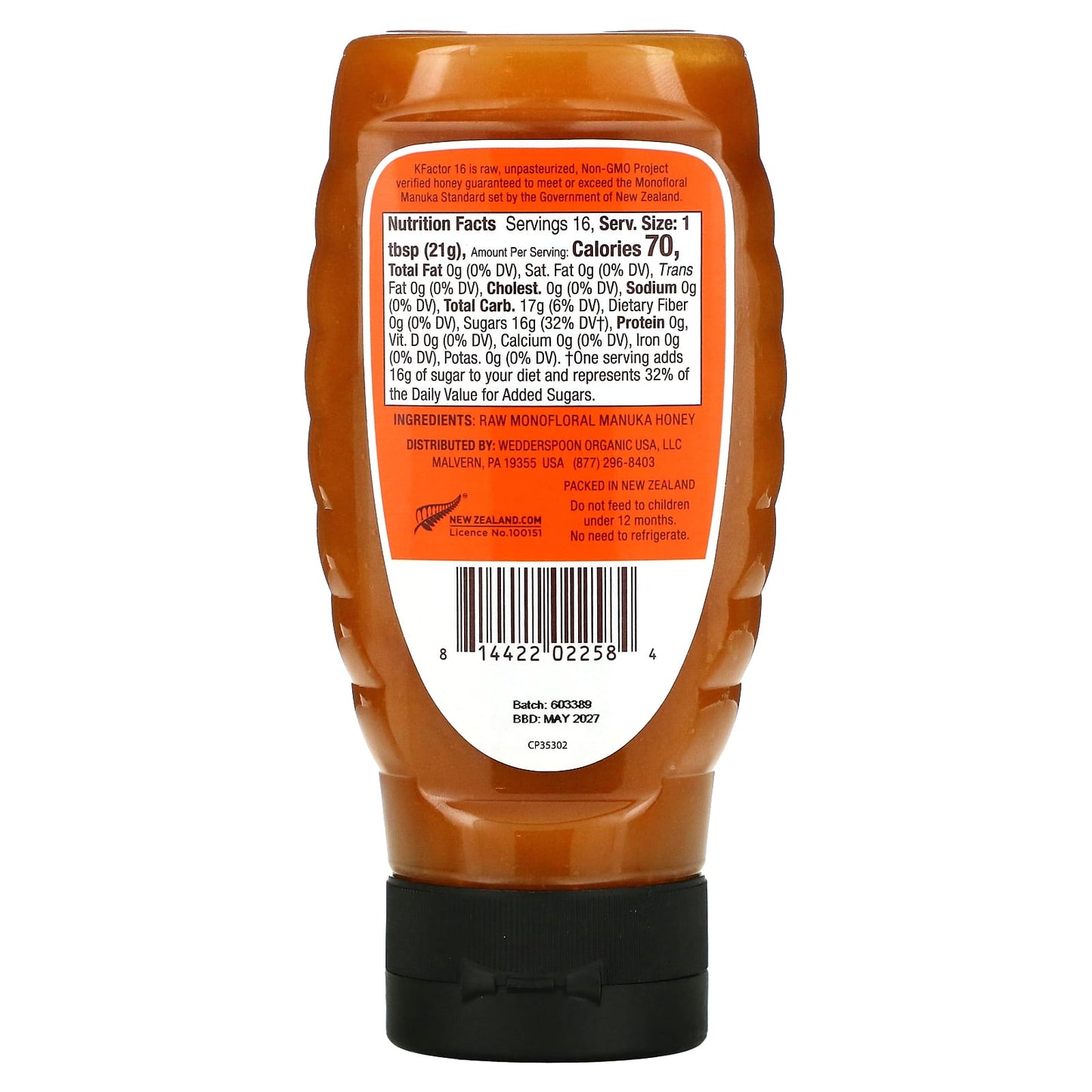 Wedderspoon, Raw Monofloral Manuka Honey, KFactor 16, 12 oz (340 g)
