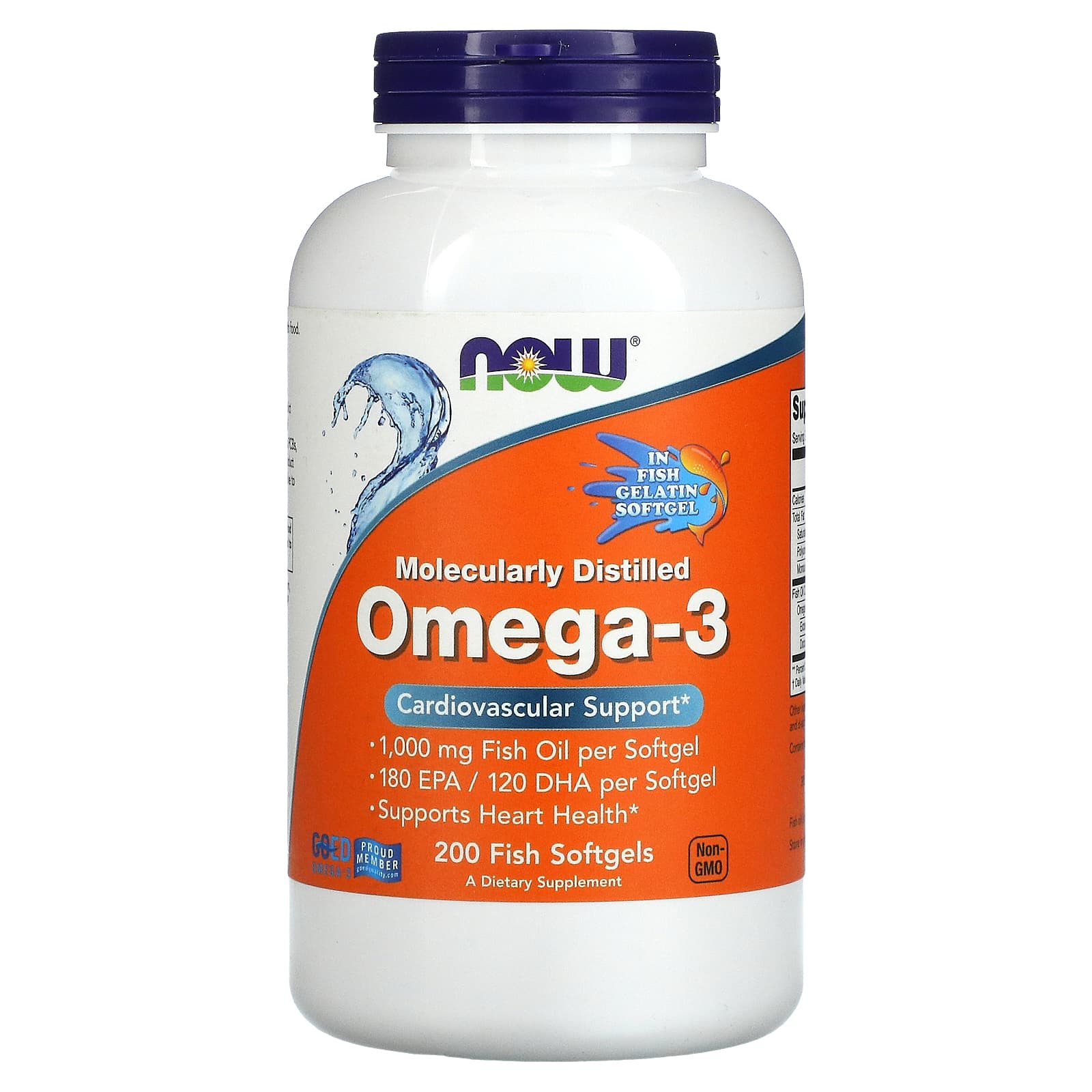 NOW Foods-Omega-3-1,000 mg-200 Fish Softgels (1,000 mg per Softgel)