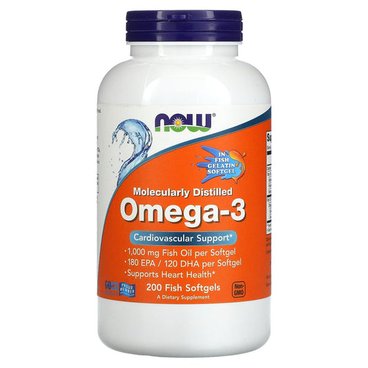 NOW Foods-Omega-3-1,000 mg-200 Fish Softgels (1,000 mg per Softgel)